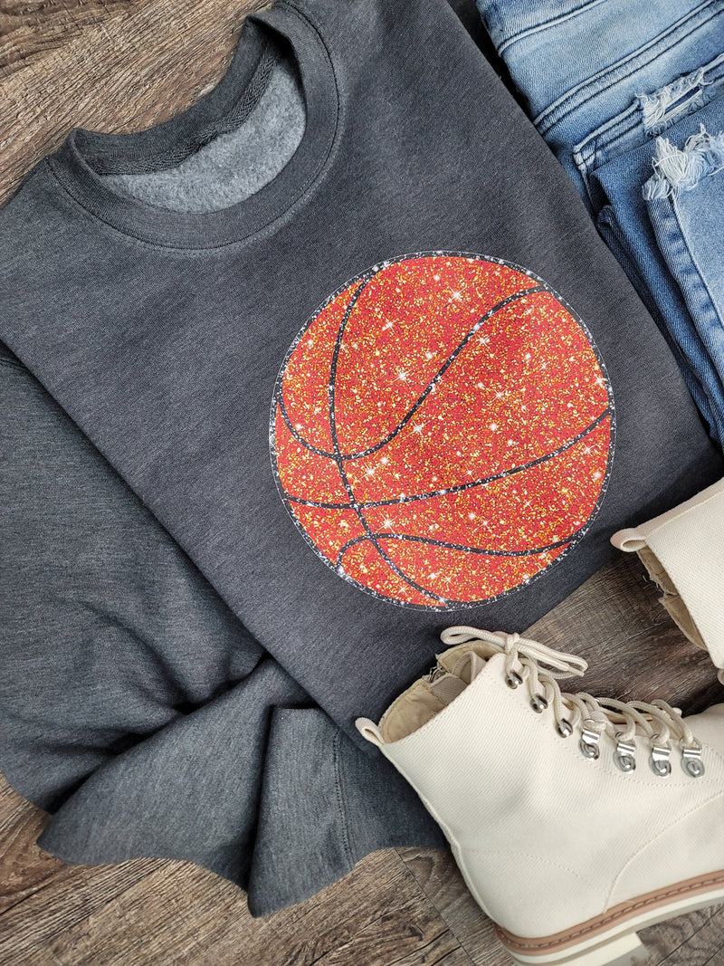 Hazel Blues® |  Large Basketball Faux Glitter Graphic Sweatshirt