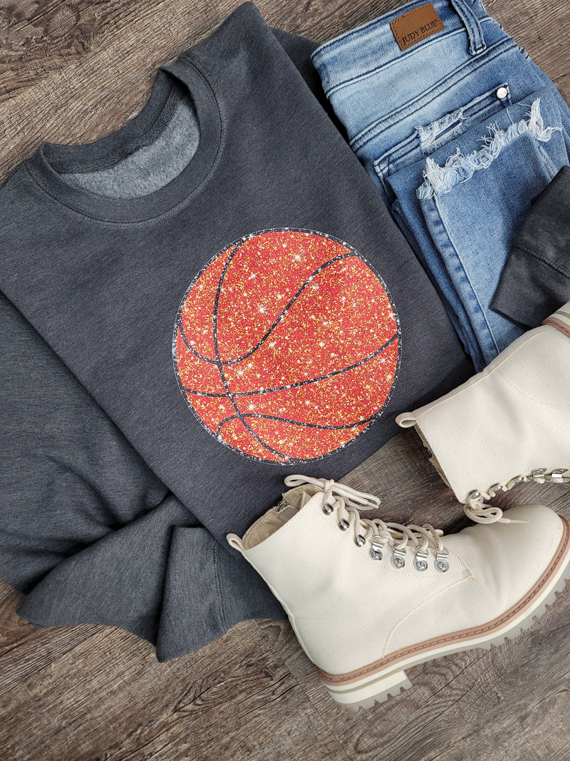 Hazel Blues® |  Large Basketball Faux Glitter Graphic Sweatshirt