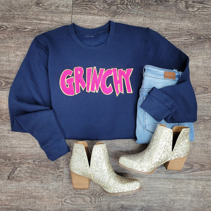 Hazel Blues® |  Grinchy Chenille Patch Sweatshirt: HOT PINK