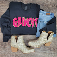 3Blues Designs |   Hazel Blues® |  Grinchy Chenille Patch Sweatshirt: HOT PINK