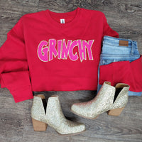 3Blues Designs |   Hazel Blues® |  Grinchy Chenille Patch Sweatshirt: HOT PINK