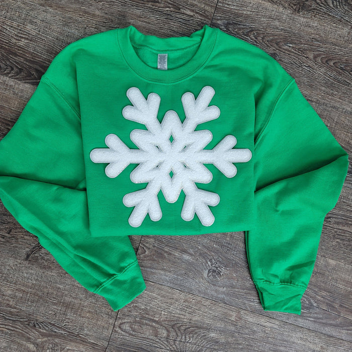 3Blues Designs |   Hazel Blues® |  Large Snowflake Chenille Patch Sweatshirt