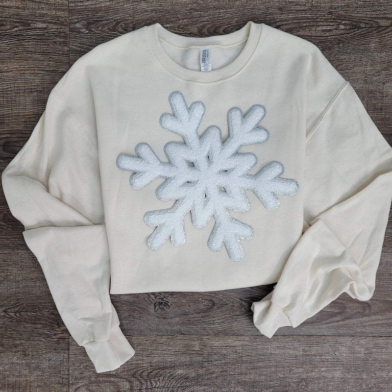 Hazel Blues® |  Large Snowflake Chenille Patch Sweatshirt