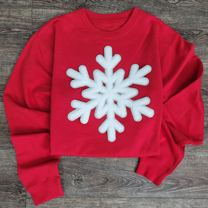 3Blues Designs |   Hazel Blues® |  Large Snowflake Chenille Patch Sweatshirt