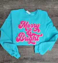 Hazel Blues® |  Merry & Bright Chenille Patch Sweatshirt: HOT PINK