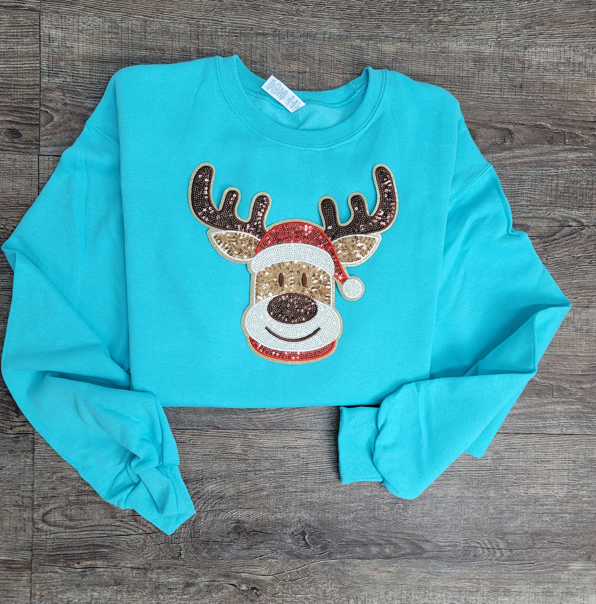 3Blues Designs |   Hazel Blues® |  Reindeer Sequin Patch Sweatshirt