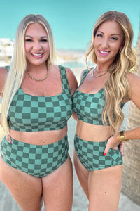 Hazel Blues® |  Bali Checkered High Waisted Swim Bottoms