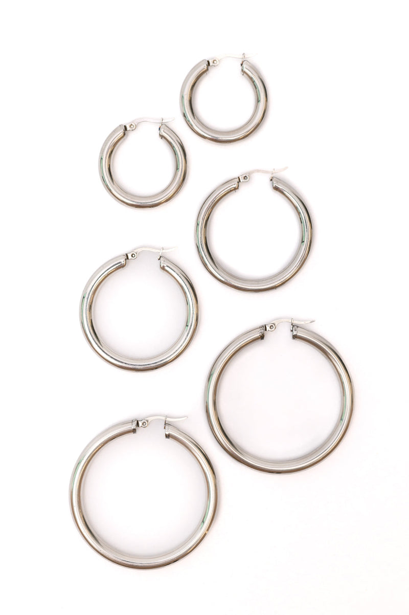 Hazel Blues® |  Day to Day Hoop Earrings Set in Silver