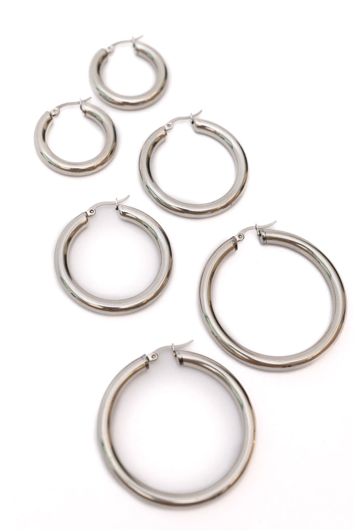 Hazel Blues® |  Day to Day Hoop Earrings Set in Silver