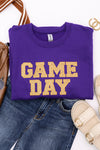 Hazel Blues® |  PREORDER: Embroidered Glitter Game Day Sweatshirt in Purple/Old Gold