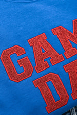 Hazel Blues® |  PREORDER: Embroidered Glitter Game Day Sweatshirt in Royal Blue/Red