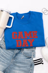 Hazel Blues® |  PREORDER: Embroidered Glitter Game Day Sweatshirt in Royal Blue/Red