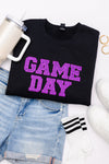 Hazel Blues® |  PREORDER: Embroidered Glitter Game Day Sweatshirt in Black/Purple