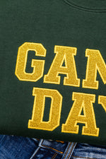 Hazel Blues® |  PREORDER: Embroidered Glitter Game Day Sweatshirt in Forest Green/Golden Yellow