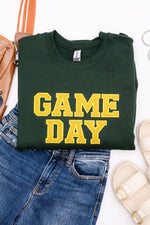 Hazel Blues® |  PREORDER: Embroidered Glitter Game Day Sweatshirt in Forest Green/Golden Yellow