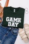 Hazel Blues® |  PREORDER: Embroidered Glitter Game Day Sweatshirt in Forest Green/White