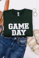 Hazel Blues® |  PREORDER: Embroidered Glitter Game Day Sweatshirt in Forest Green/White