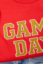 Hazel Blues® |  PREORDER: Embroidered Glitter Game Day Sweatshirt in Red/Golden Yellow