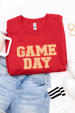 Hazel Blues® |  PREORDER: Embroidered Glitter Game Day Sweatshirt in Red/Old Gold