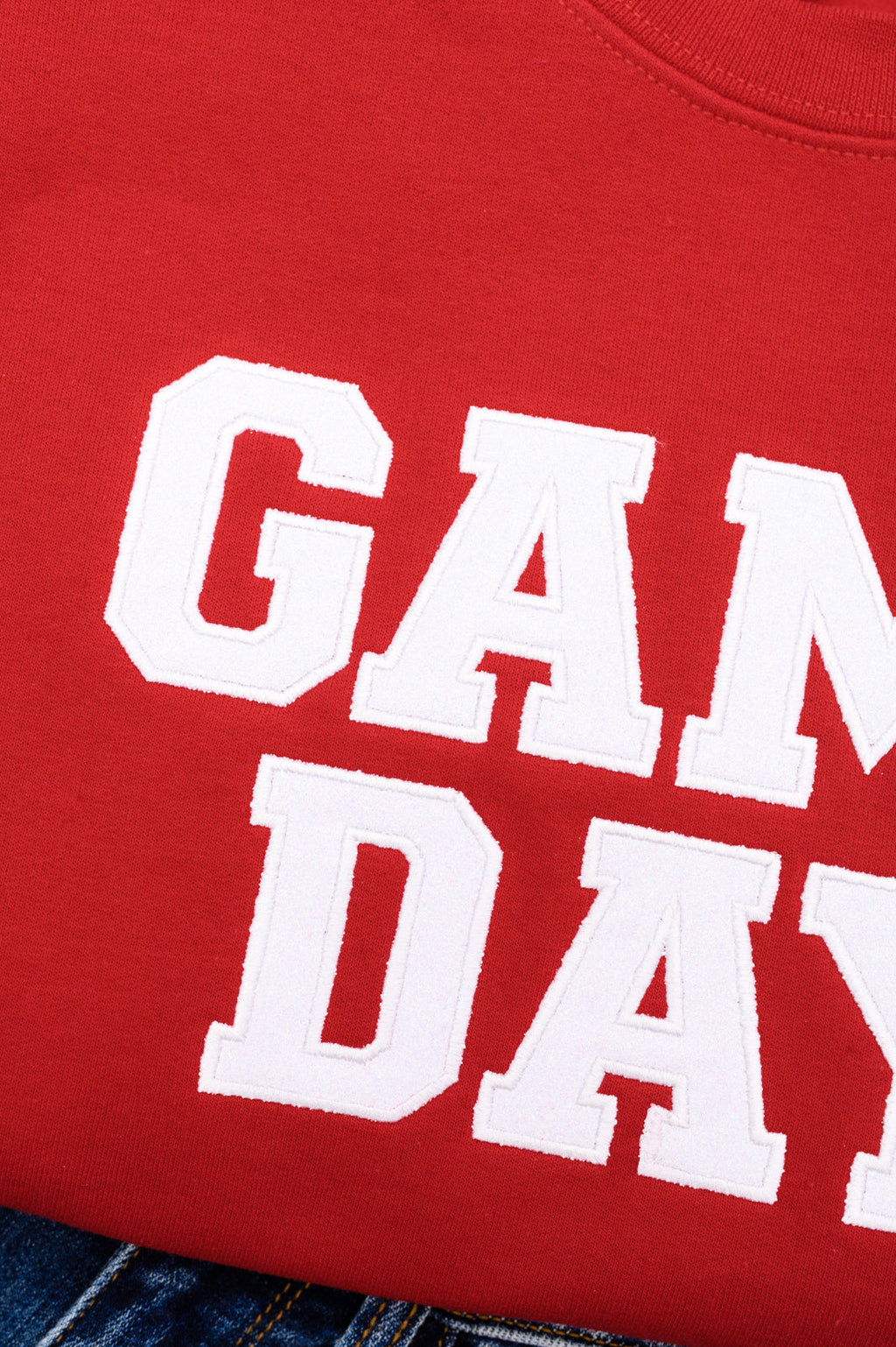 Hazel Blues® |  PREORDER: Embroidered Glitter Game Day Sweatshirt in Red/White