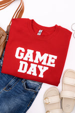 Hazel Blues® |  PREORDER: Embroidered Glitter Game Day Sweatshirt in Red/White