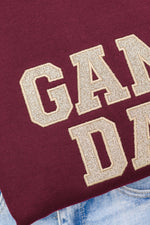 Hazel Blues® |  PREORDER: Embroidered Glitter Game Day Sweatshirt in Garnet/Champagne Gold