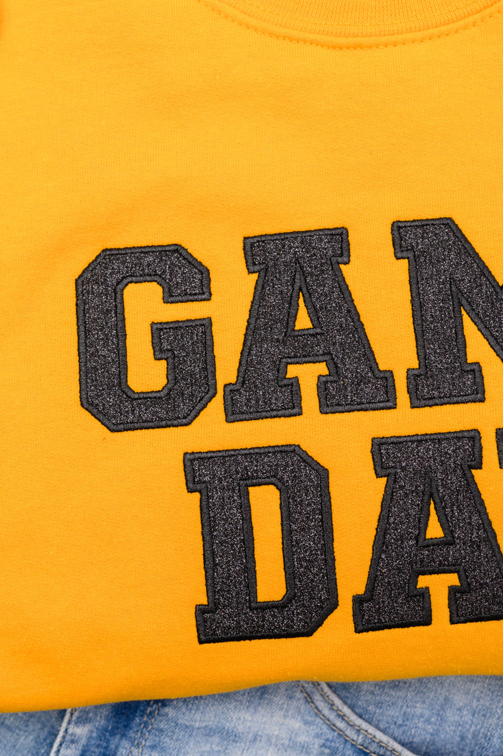 Hazel Blues® |  PREORDER: Embroidered Glitter Game Day Sweatshirt in Gold/Black