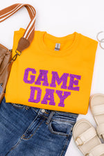 Hazel Blues® |  PREORDER: Embroidered Glitter Game Day Sweatshirt in Gold/Purple