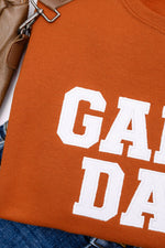 Hazel Blues® |  PREORDER: Embroidered Glitter Game Day Sweatshirt in Burnt Orange/White