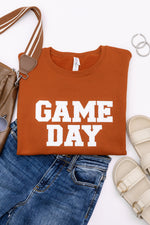 Hazel Blues® |  PREORDER: Embroidered Glitter Game Day Sweatshirt in Burnt Orange/White