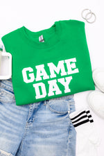 Hazel Blues® |  PREORDER: Embroidered Glitter Game Day Sweatshirt in Kelly Green/White