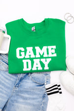 Hazel Blues® |  PREORDER: Embroidered Glitter Game Day Sweatshirt in Kelly Green/White