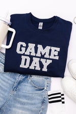 Hazel Blues® |  PREORDER: Embroidered Glitter Game Day Sweatshirt in Navy/Silver