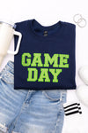 Hazel Blues® |  PREORDER: Embroidered Glitter Game Day Sweatshirt in Navy/Green