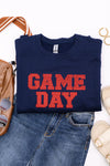 Hazel Blues® |  PREORDER: Embroidered Glitter Game Day Sweatshirt in Navy/Red