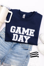 Hazel Blues® |  PREORDER: Embroidered Glitter Game Day Sweatshirt in Navy/White