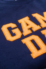 Hazel Blues® |  PREORDER: Embroidered Glitter Game Day Sweatshirt in Navy/Orange