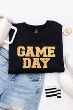 Hazel Blues® |  PREORDER: Embroidered Glitter Game Day Sweatshirt in Black/Old Gold