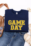 Hazel Blues® |  PREORDER: Embroidered Glitter Game Day Sweatshirt in Navy/Golden Yellow