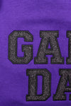 Hazel Blues® |  PREORDER: Embroidered Glitter Game Day Sweatshirt in Purple/Black