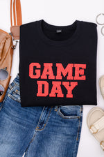 Hazel Blues® |  PREORDER: Embroidered Glitter Game Day Sweatshirt in Black/Red