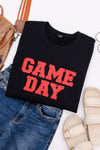 Hazel Blues® |  PREORDER: Embroidered Glitter Game Day Sweatshirt in Black/Red