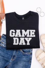 Hazel Blues® |  PREORDER: Embroidered Glitter Game Day Sweatshirt in Black/Silver