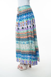 Hazel Blues® |  Printed Elastic Waist Band Long Skirt with Tassels in Sage Combo