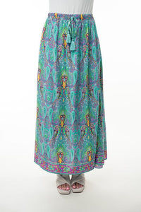 Hazel Blues® |  Printed Elastic Waist Band Long Skirt with Tassels in Mint Combo