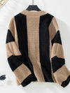 Hazel Blues® |  Waffle-Knit V-Neck Striped Long Sleeve Cardigan