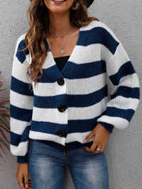 Hazel Blues® |  Striped Button Up Long Sleeve Sweater