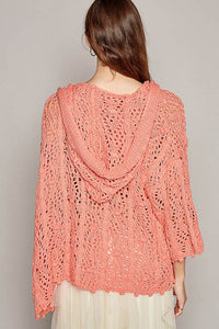 Hazel Blues® |  Open Weaving Long Sleeve Hoodie Sweater Cardigan in Coral