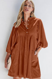 Hazel Blues® |  Corduroy Quarter Snap Three-Quarter Sleeve Dress