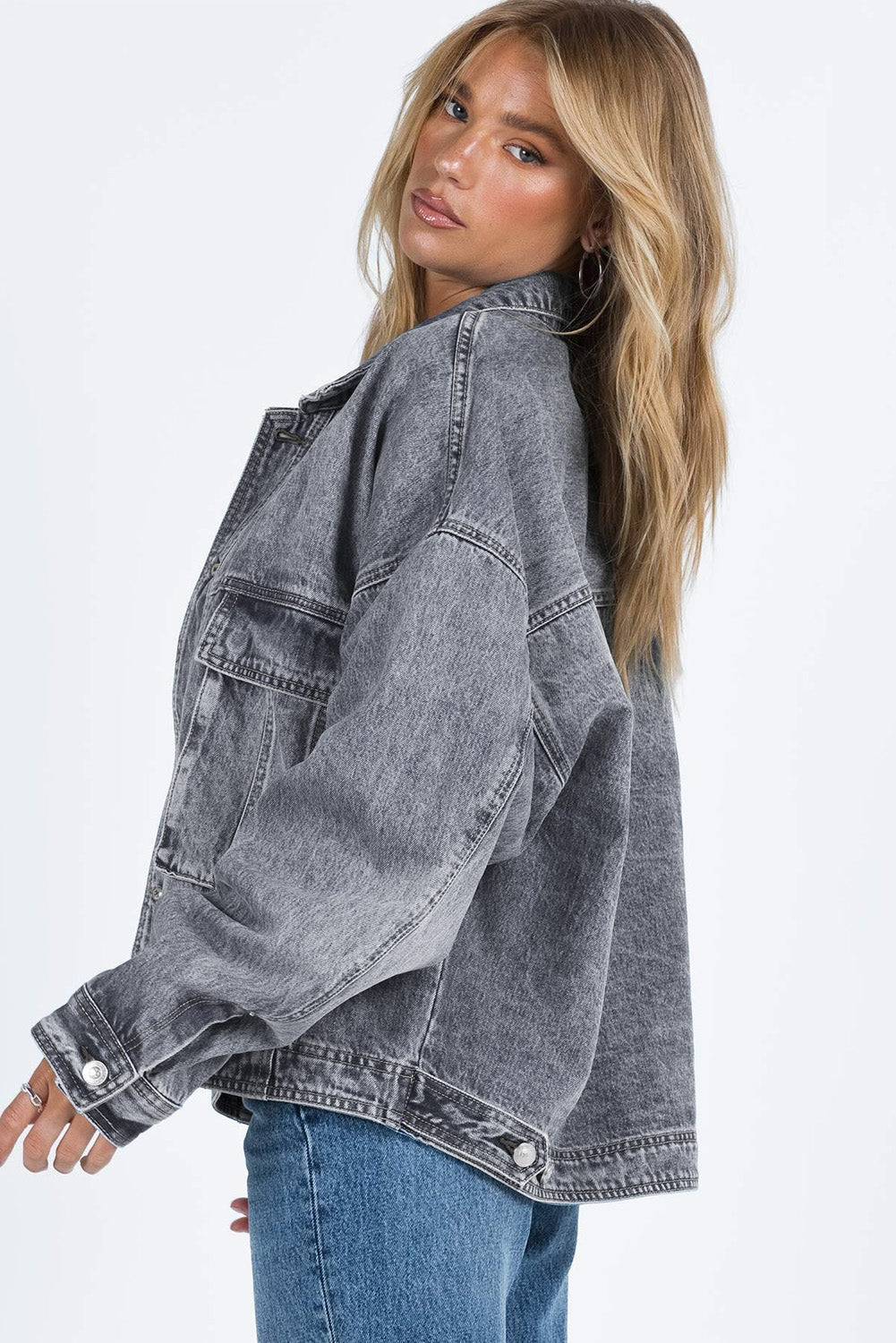 Hazel Blues® |  Collared Neck Button Up Denim Jacket